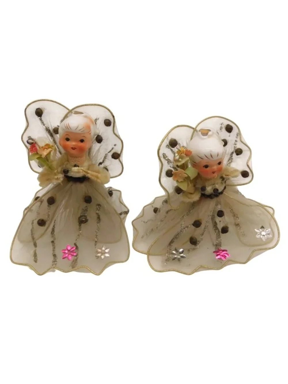 Lot 2 Vintage Holt Howard Tulle Christmas Angels 4" MCM Kitsch Holiday Decor - Picture 1 of 9